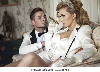 Beautiful, Posh Couple In Luxury, Historical Mansion