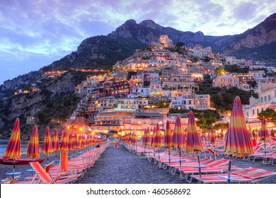 Beautiful Positano, Amalfi Coast, Italy Surprised At Sunset.