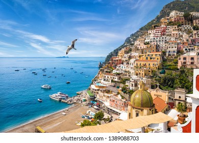 Beautiful Positano Colorful Architecture On Hills Stock Photo ...