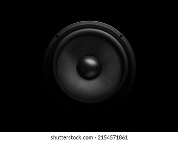 Beautiful powerful sound speaker close-up on a dark background.
