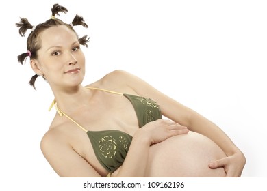 Beautiful pregnant model funny hairdo