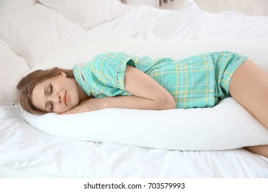 Beautiful Pregnant Woman Sleeping With Body Pillow