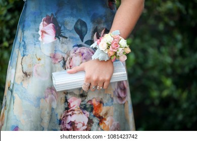 Beautiful Prom Girl And Her Corsage. 