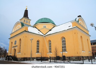 Beautiful Protestant Church In Oulu, Finland, In Winter