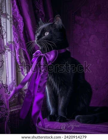 A beautiful purple colure house black cat
