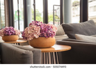 Beautiful purple paper flower in hotel lobby