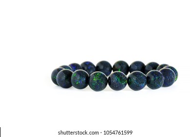 Beautiful Rare Black Opal Beads In Bracelet On White Background