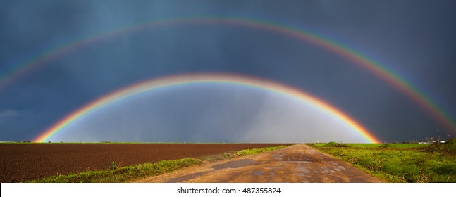 Beautiful Real Double Rainbow Panorama 