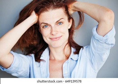 Beautiful Real Natural Mature Woman Playing With Her Hair