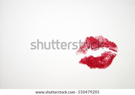 Beautiful Red color lip on white paper, Kiss by Red lip print, Kiss lip with love