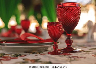 Beautiful red glasses on the table