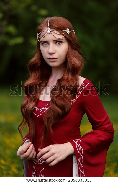 Beautiful Red Haired Girl Medieval Dress Stock Photo 2068835015 ...