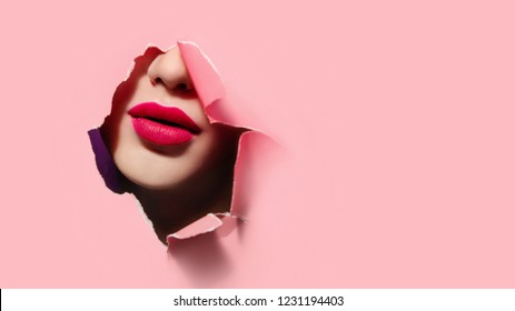 Beautiful Red Lips Pink Paper Frame Stock Photo 1231194403 | Shutterstock