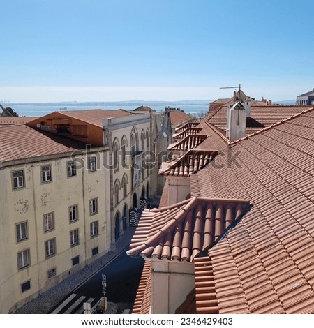 beautiful Red Rooftops of Lisbon, Capital City of Portugal, on a bright day with clear blue sky Stock foto © 