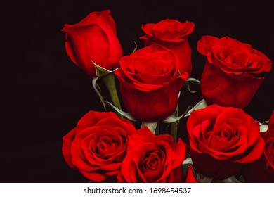 Beautiful Red Roses On A Black Background