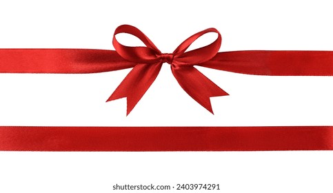 Beautiful red satin gift bow and ribbon isolated on white background