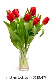 Beautiful Red Tulips In Vase