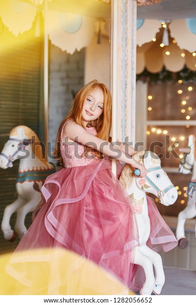Beautiful Redhaired Girl Long Hair Blue Stock Photo Edit Now