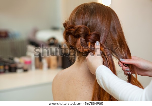 Beautiful Redhaired Girl Long Hair Hairdresser Stock Photo Edit