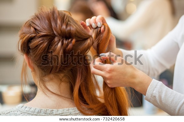 Beautiful Redhaired Girl Long Hair Hairdresser Stock Photo