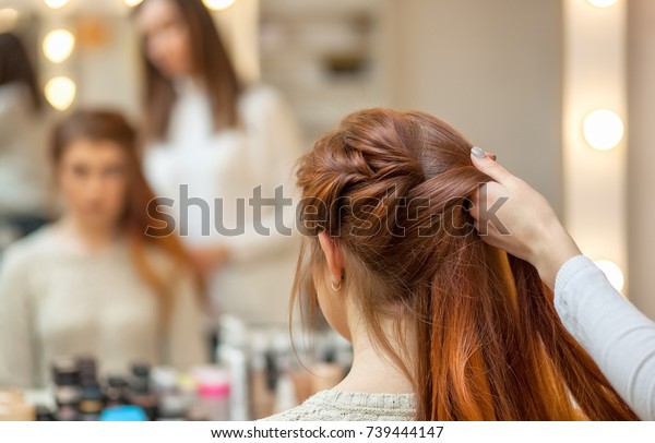 Beautiful Redhaired Girl Long Hair Hairdresser Stock Photo Edit