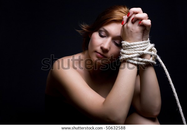 Beautiful Redhaired Woman Tied Rope Over Stock Photo 50632588 ...