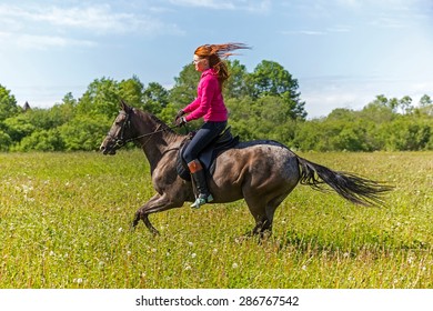 Beautiful Redhead Girl Riding Horse Summer Stock Photo (Edit Now) 286767542