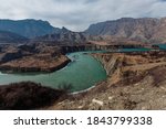 Beautiful reservoir along the road to karadakh gorge Dagestan Russia