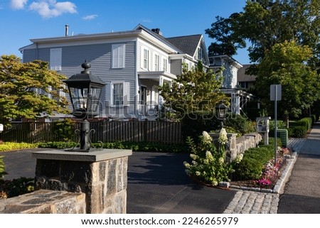 Beautiful Residential Neighborhood Sidewalk with Homes in Greenwich Connecticut