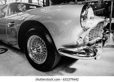 Beautiful retro silver car at the show Some car - Shutterstock ID 631379642