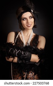 Beautiful Retro Woman From The Roaring 20s Ready To Party - Vintage Style Image Of A Flapper Girl 