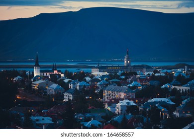 Beautiful Reykjavik Night View Panorama