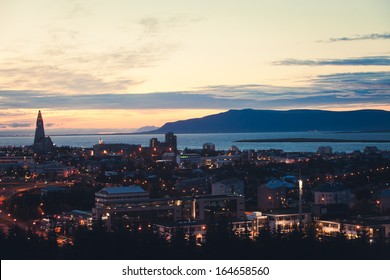 Beautiful Reykjavik Night View Panorama