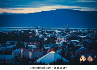 Beautiful Reykjavik Night View Panorama