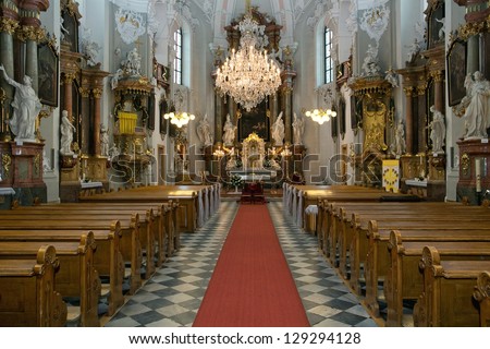 Beautiful richly decorated interior of the church in europe