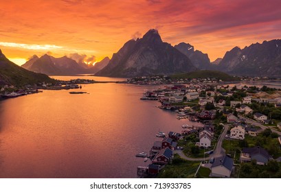 Beautiful Riene fishing village at sunset in Lofoten, Norway - Shutterstock ID 713933785