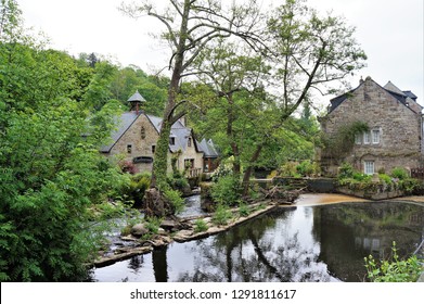 Beautiful river view in the little village of Pont Aven in the region Finistere Brittany France Europe known for its association with the post-Impressionist painter Paul Gauguin.