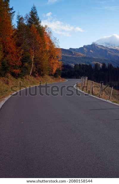 beautiful road in the sunlight in the mountains\
of austria\
