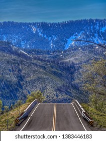 Beautiful road view with Sierra Mountains in the distance in Washoe Valley, NV. April 2019.
