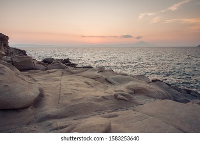 Beautiful rock formations on the seaside, early in the morning at sunrise. 