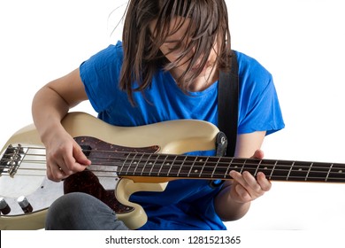 Beautiful Rock Girl Playing Bass Guitar