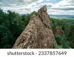 beautiful rock outcrops on the Alabia ridge in the Ural mountains on an autumn sunny day.