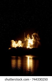 Beautiful rocket launch at night.The elements of this image furnished by NASA.