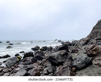 Beautiful rocky beach photography in Northern California. Ocean, misty, cold, bodega bay. - Powered by Shutterstock