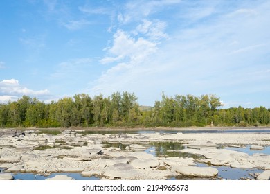 Beautiful Rocky River Bank. River Drying Up.