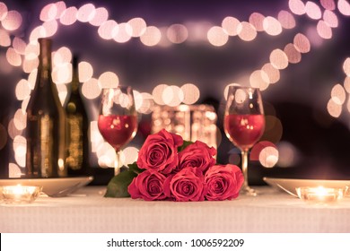 Beautiful Romantic Candle Light Dinner Setting. 