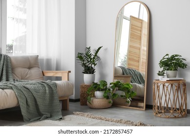 Beautiful room interior with leaning floor mirror - Shutterstock ID 2172857457