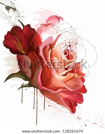 beautiful rose, watercolor