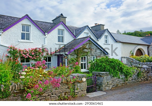 Beautiful Row Irish Country Cottages Gardens Stock Photo Edit Now