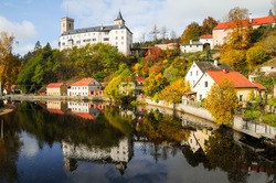 Beautiful Rozmberg Nad Vltavou  Village On The Riverside Of Vlatava River , Czech Republic